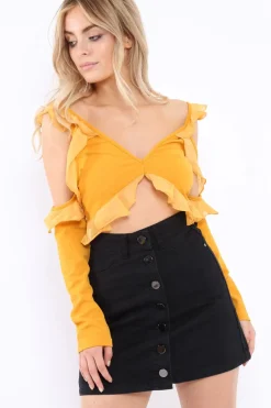 Rebellious Fashion Black Denim Button Front Skirt - Marybelle