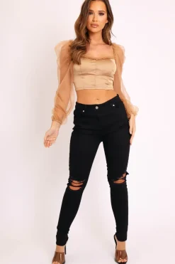 Rebellious Fashion Black Denim Distressed Skinny Jeans - Quin