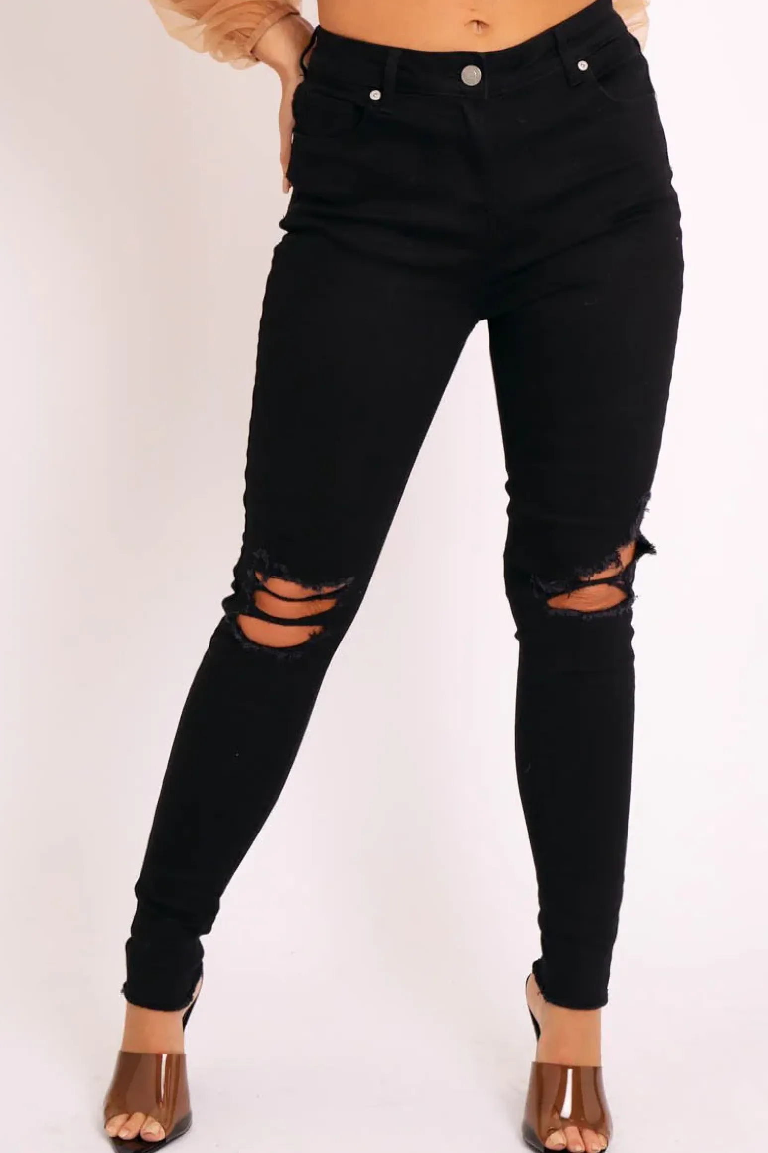 Rebellious Fashion Black Denim Distressed Skinny Jeans - Quin