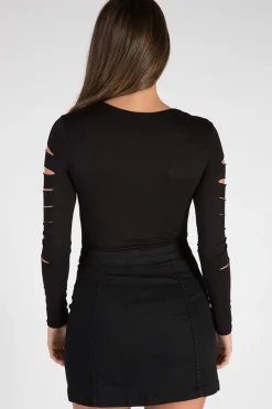 Rebellious Fashion Black Denim Embroidered Button Skirt - Grace