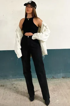 Rebellious Fashion Black Denim Extra Long Straight Leg Jeans - Blaise