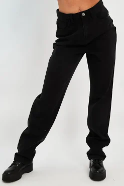 Rebellious Fashion Black Denim Extra Long Straight Leg Jeans - Blaise