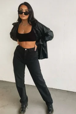 Rebellious Fashion Black Denim Extra Long Straight Leg Jeans - Blaise