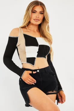Rebellious Fashion Black Denim Extreme Rip Front Shorts - Aarya