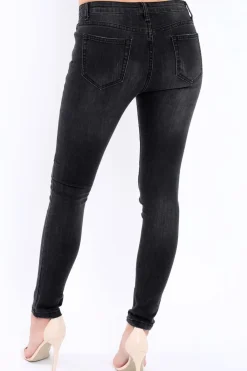 Rebellious Fashion Black Denim Jewelled Skinny Jeans - Jezzy
