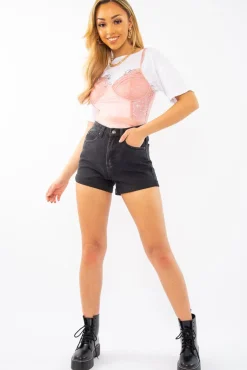 Rebellious Fashion Black Denim Mom Fit Shorts - Moxie