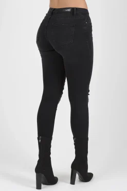 Rebellious Fashion Black Denim Studded Jeans -Georgia