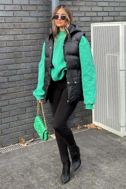 Rebellious Fashion Black Detachable Hood Puffer Gilet - Emisha