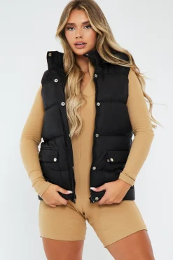Rebellious Fashion Black Detachable Hood Puffer Gilet - Emisha