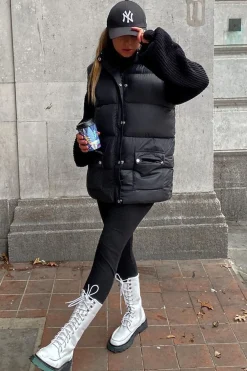 Rebellious Fashion Black Detachable Hood Puffer Gilet - Emisha
