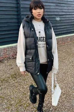 Rebellious Fashion Black Detachable Hood Puffer Gilet - Emisha