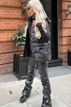 Rebellious Fashion Black Detachable Hood Puffer Gilet - Emisha