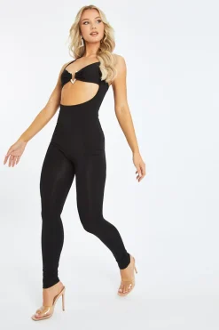 Rebellious Fashion Black Diamante Cut Out Halter Neck Jumpsuit - Sunniva