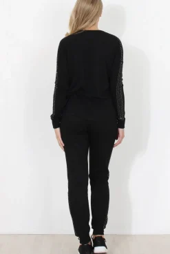 Rebellious Fashion Black Diamonte Loungewear - Linnea