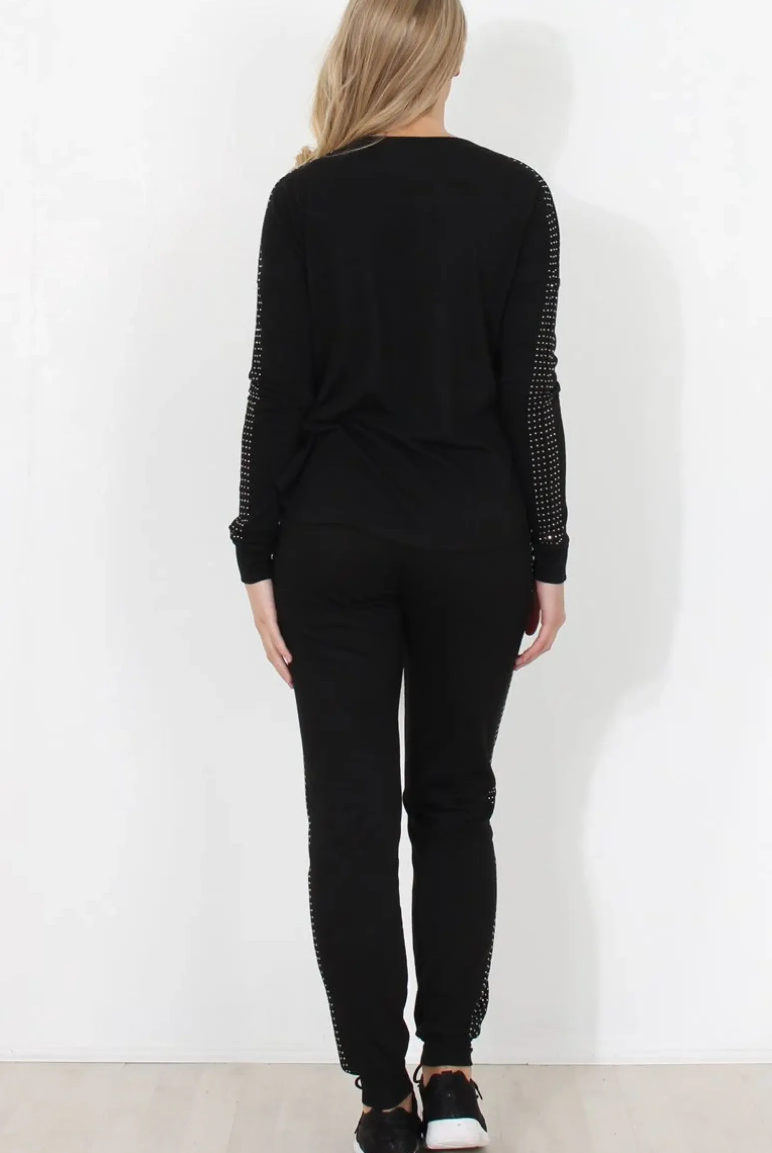 Rebellious Fashion Black Diamonte Loungewear - Linnea