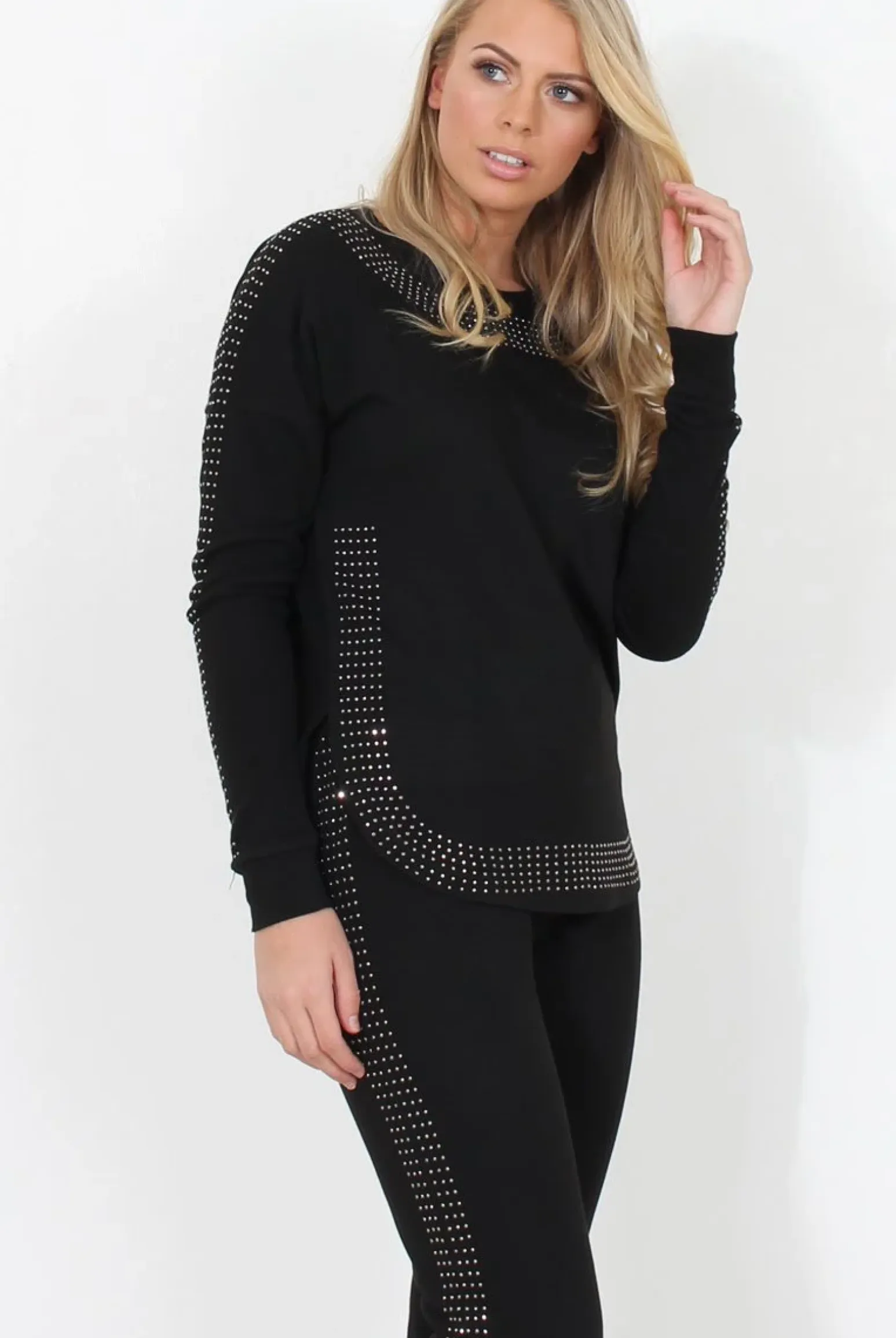 Rebellious Fashion Black Diamonte Loungewear - Linnea