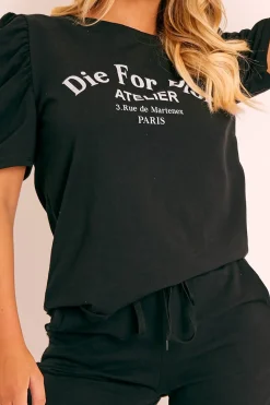 Rebellious Fashion Black Die For Dior T-shirt and Shorts Loungewear Co-ord - Kaelie