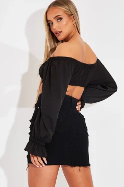 Rebellious Fashion Black Distressed Denim Mini Skirt - Thaliah