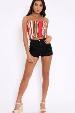 Rebellious Fashion Black Distressed Denim Shorts - Khiya
