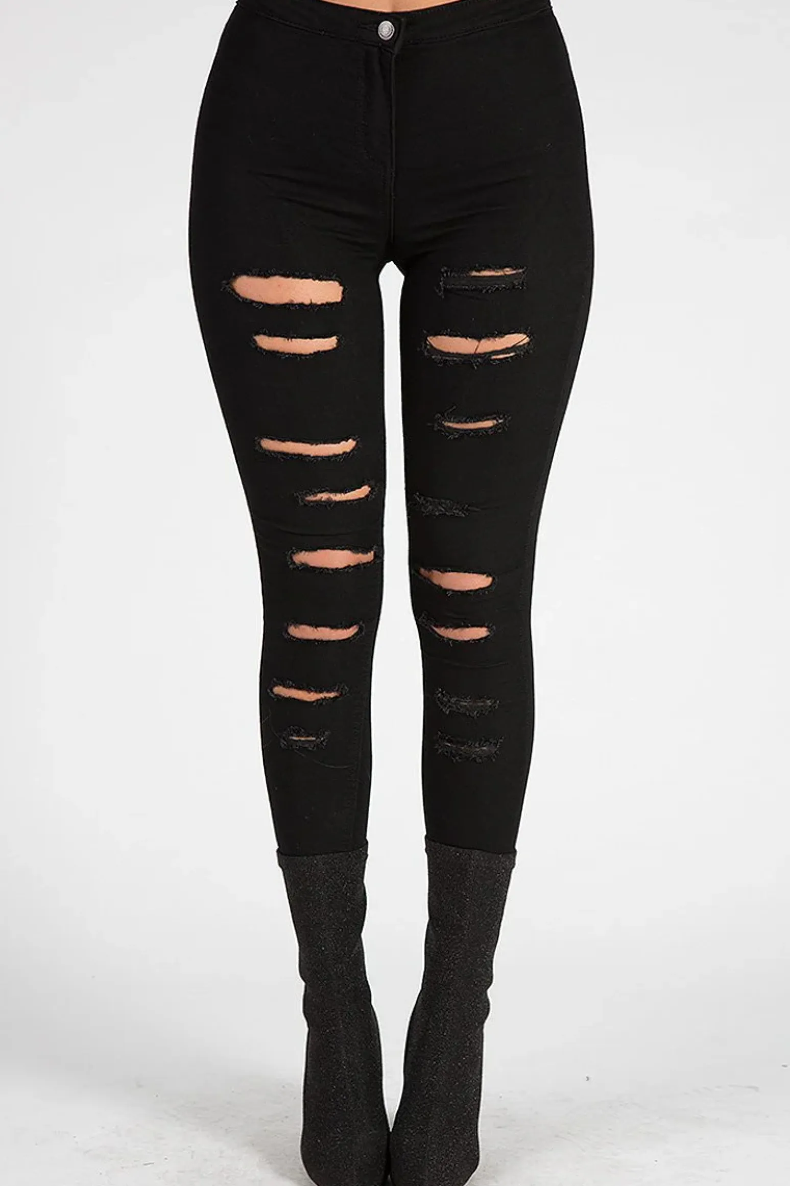 Rebellious Fashion Black Distressed High Waisted Skinny Jeans - Jasmine