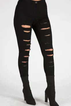 Rebellious Fashion Black Distressed High Waisted Skinny Jeans - Jasmine