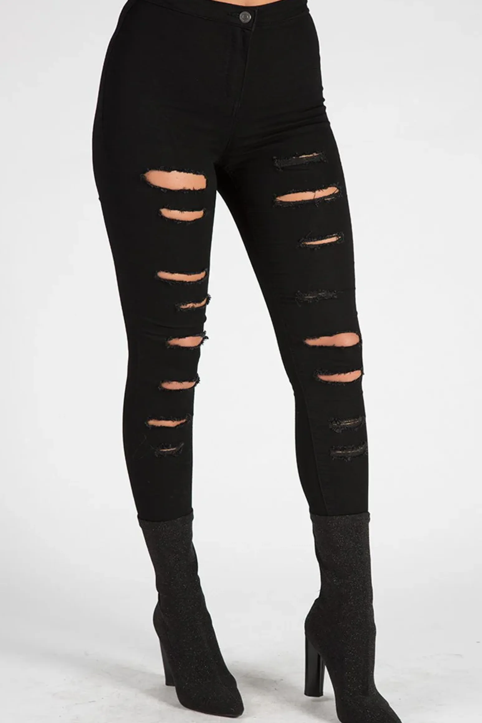 Rebellious Fashion Black Distressed High Waisted Skinny Jeans - Jasmine