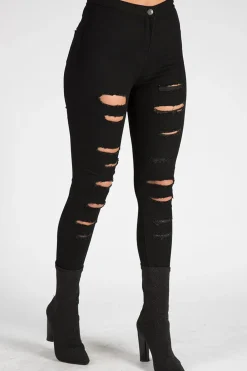 Rebellious Fashion Black Distressed High Waisted Skinny Jeans - Jasmine