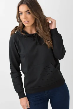 Rebellious Fashion Black Distressed Hoodie - Kiera