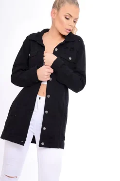 Rebellious Fashion Black Distressed Oversized Denim Jacket - Penny