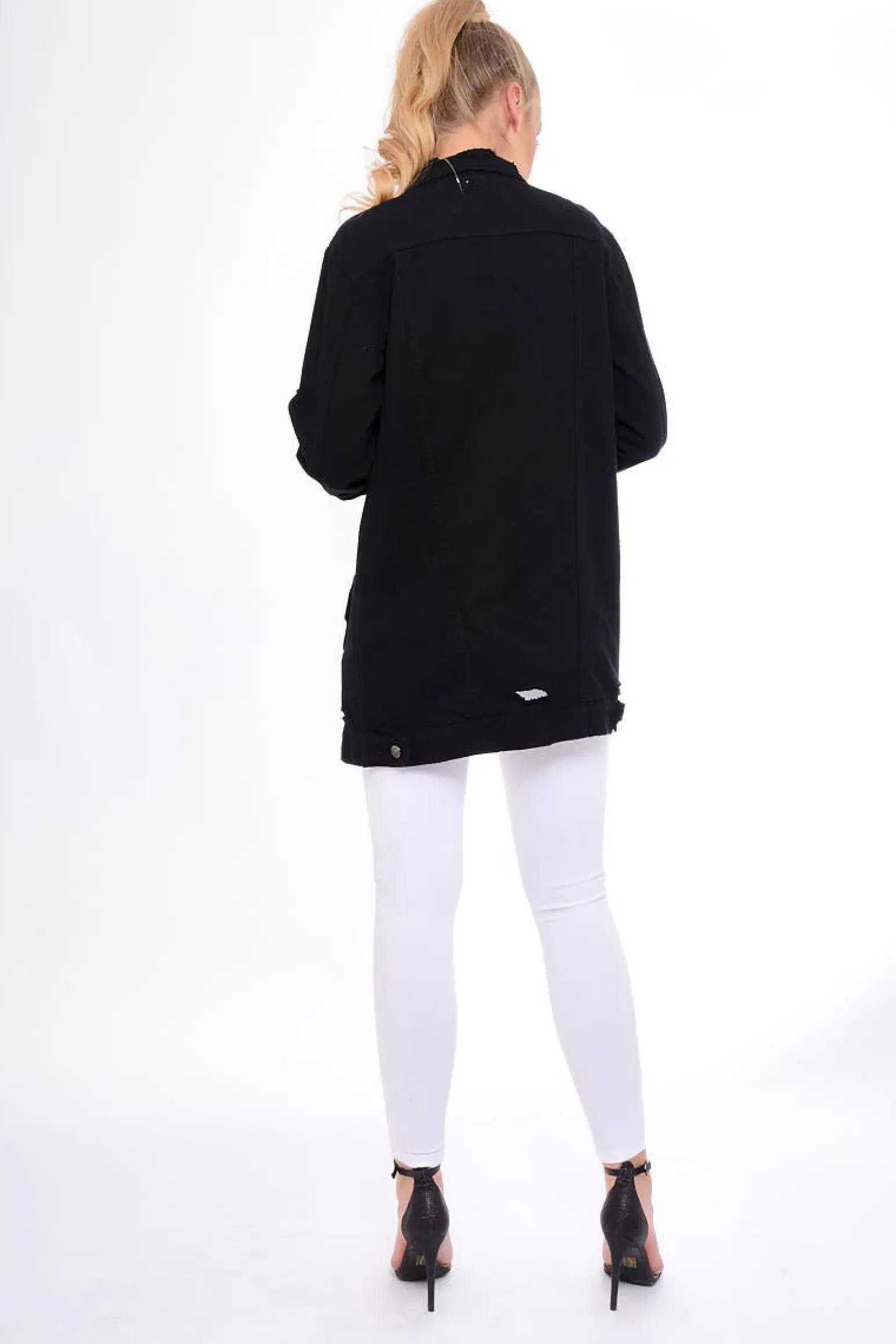 Rebellious Fashion Black Distressed Oversized Denim Jacket - Penny
