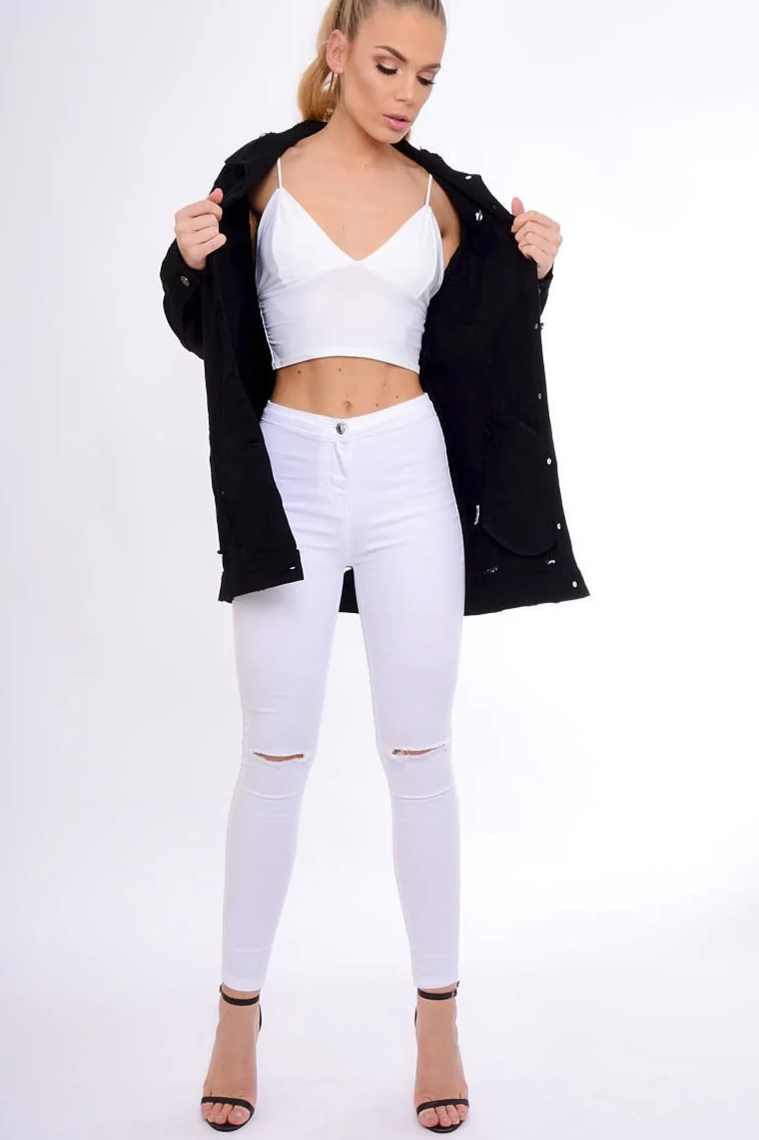 Rebellious Fashion Black Distressed Oversized Denim Jacket - Penny