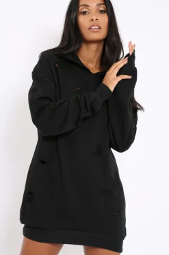 Rebellious Fashion Black Distressed Oversized Hoodie - Khloe