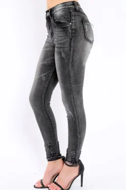 Rebellious Fashion Black Distressed Skinny Jeans - Isabellah