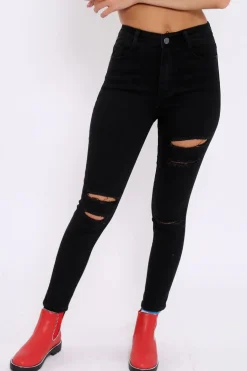 Rebellious Fashion Black Distressed Stretch Skinny Jeans - Fynley