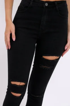 Rebellious Fashion Black Distressed Stretch Skinny Jeans - Fynley
