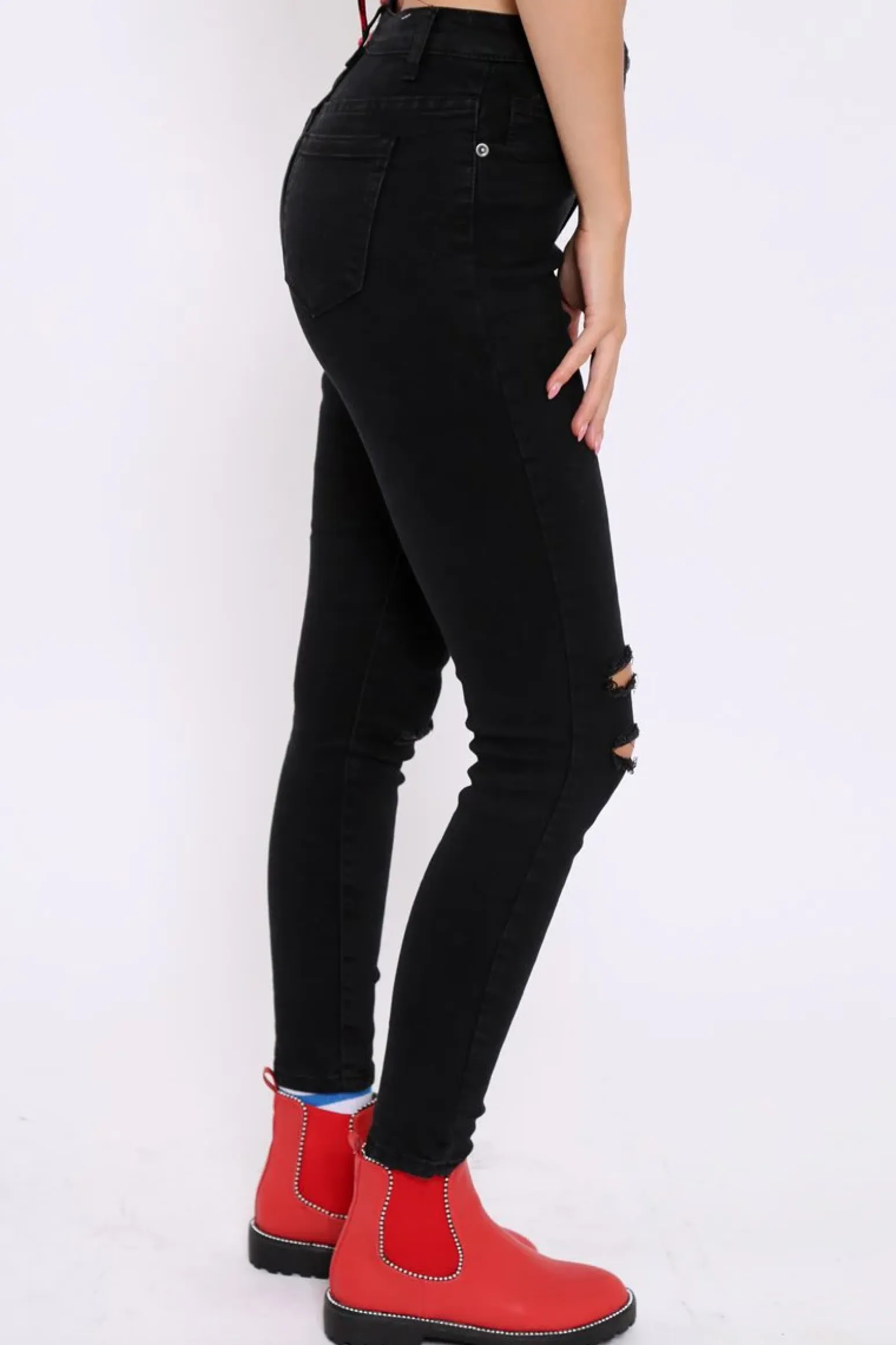 Rebellious Fashion Black Distressed Stretch Skinny Jeans - Fynley