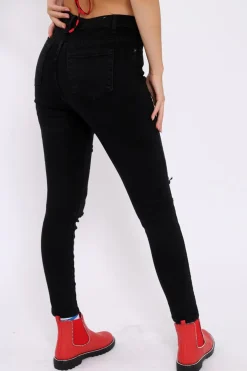 Rebellious Fashion Black Distressed Stretch Skinny Jeans - Fynley