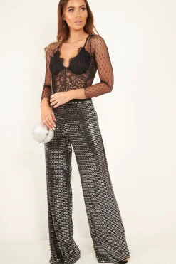 Rebellious Fashion Black Dobby Mesh Low Cut Bodysuit - Tamara