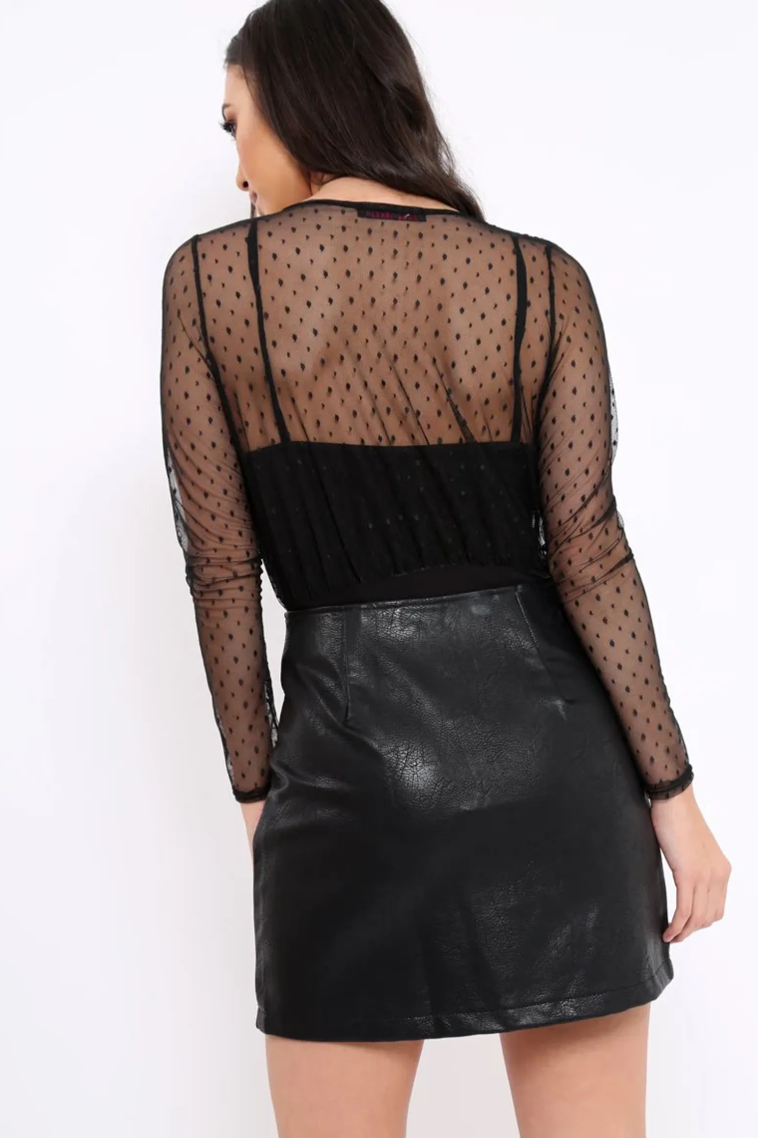 Rebellious Fashion Black Dobby Mesh Wrap Front Bodysuit - Rachael