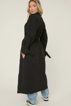 Rebellious Fashion Black Double Breasted Tie Sleeve Longline Oversized Trench Coat - Annmarie