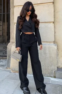 Rebellious Fashion Black Double Button Cropped Blazer - Dolly