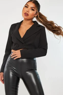 Rebellious Fashion Black Double Button Cropped Blazer - Dolly