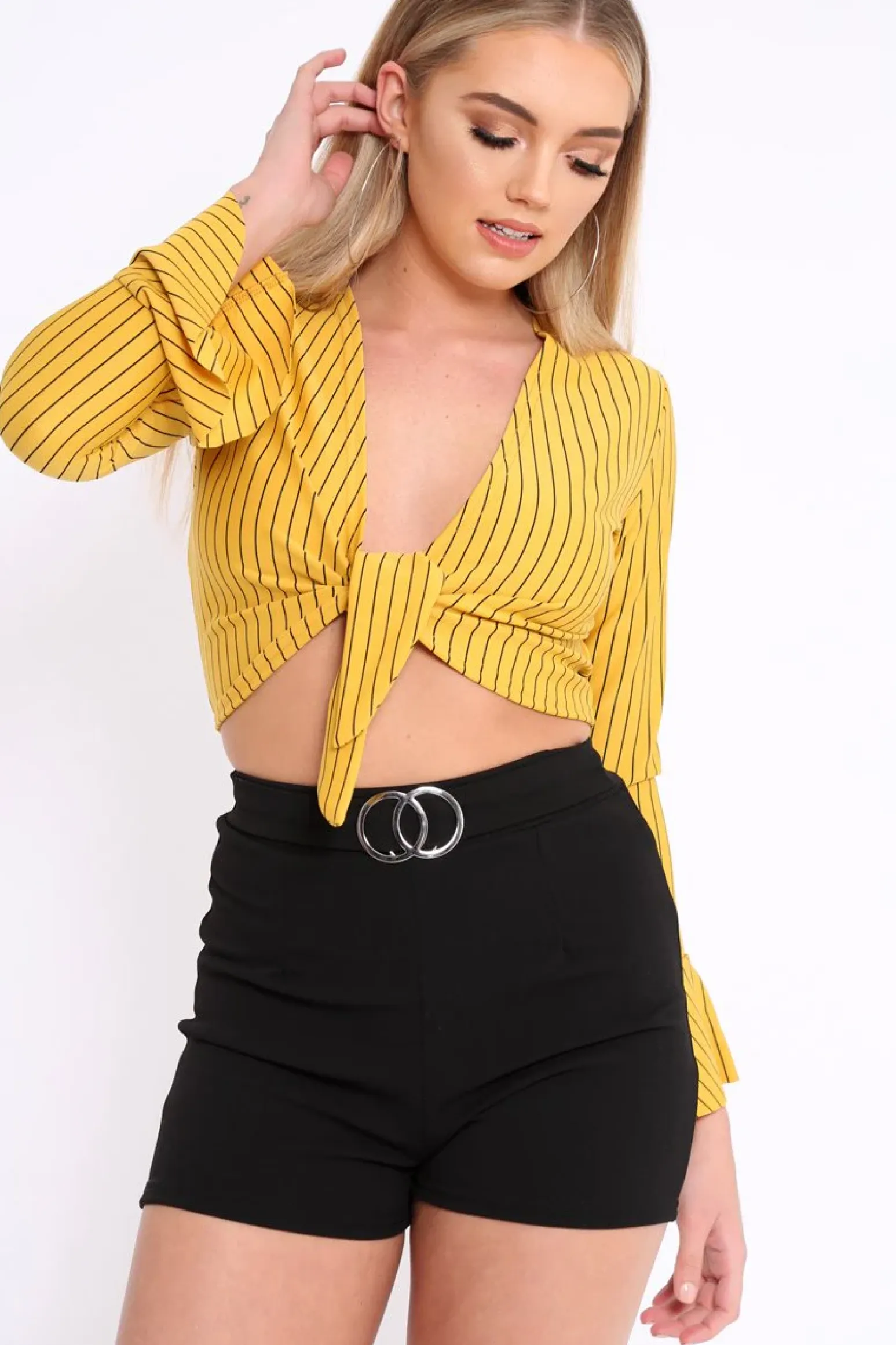 Rebellious Fashion Black Double Circle Belted Shorts - Jeniya