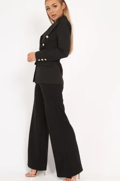 Rebellious Fashion Black Double Gold Button Blazer - Meka