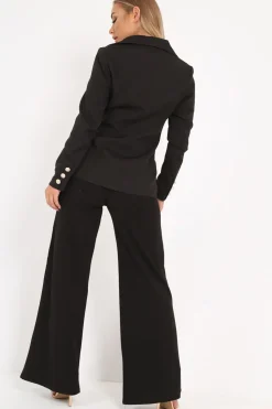 Rebellious Fashion Black Double Gold Button Blazer - Meka