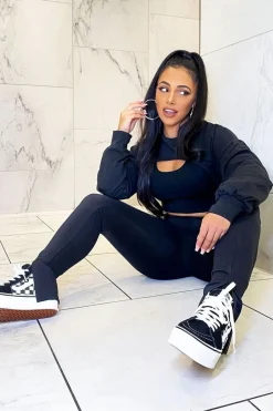 Rebellious Fashion Black Double Layer Crop Sweatshirt - Jannie