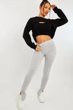 Rebellious Fashion Black Double Layer Crop Sweatshirt - Jannie