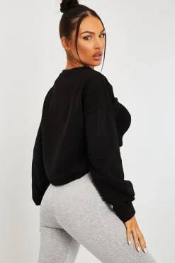 Rebellious Fashion Black Double Layer Crop Sweatshirt - Jannie