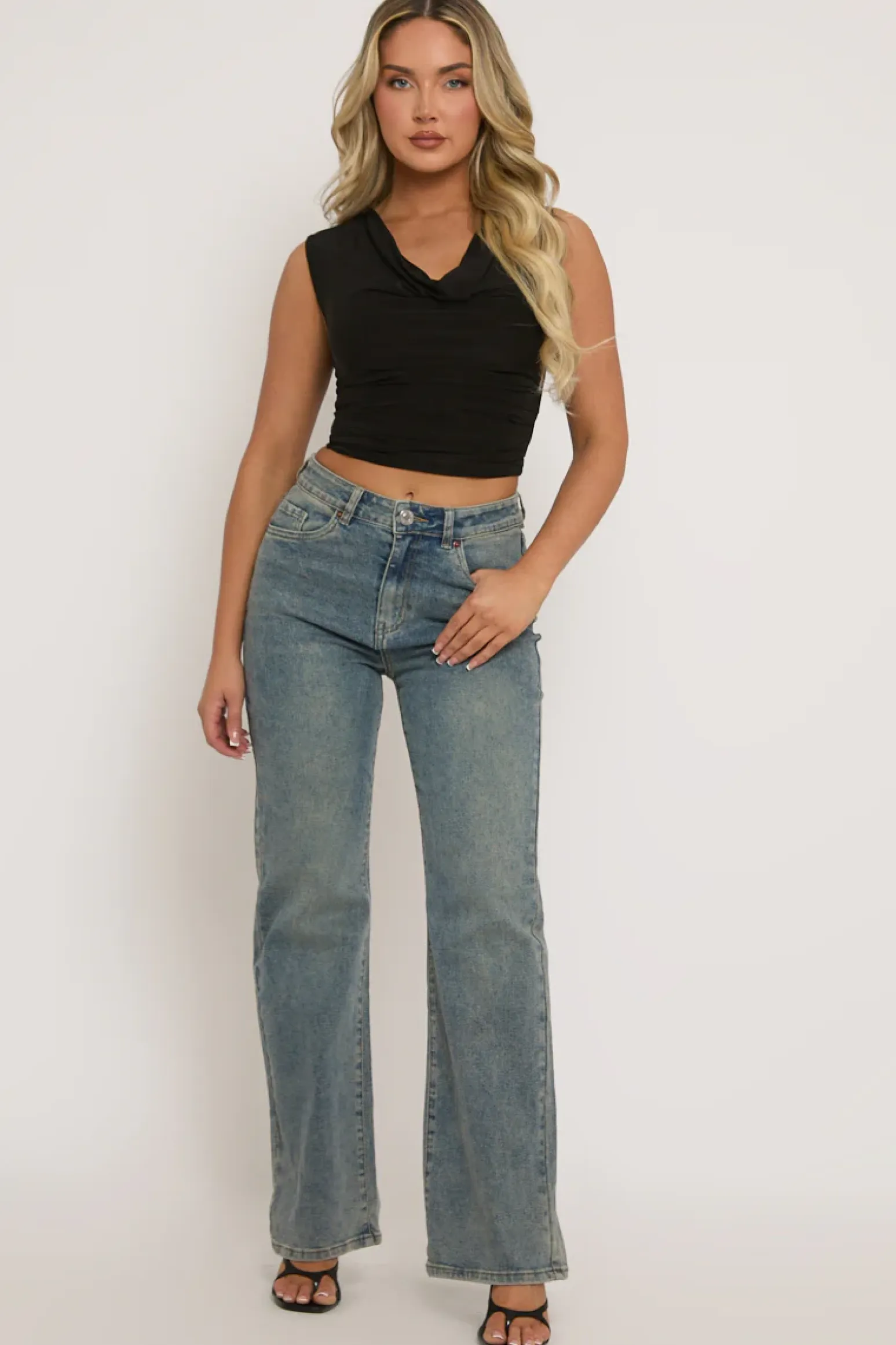 Rebellious Fashion Black Drape Front Cowl Top - Jaime