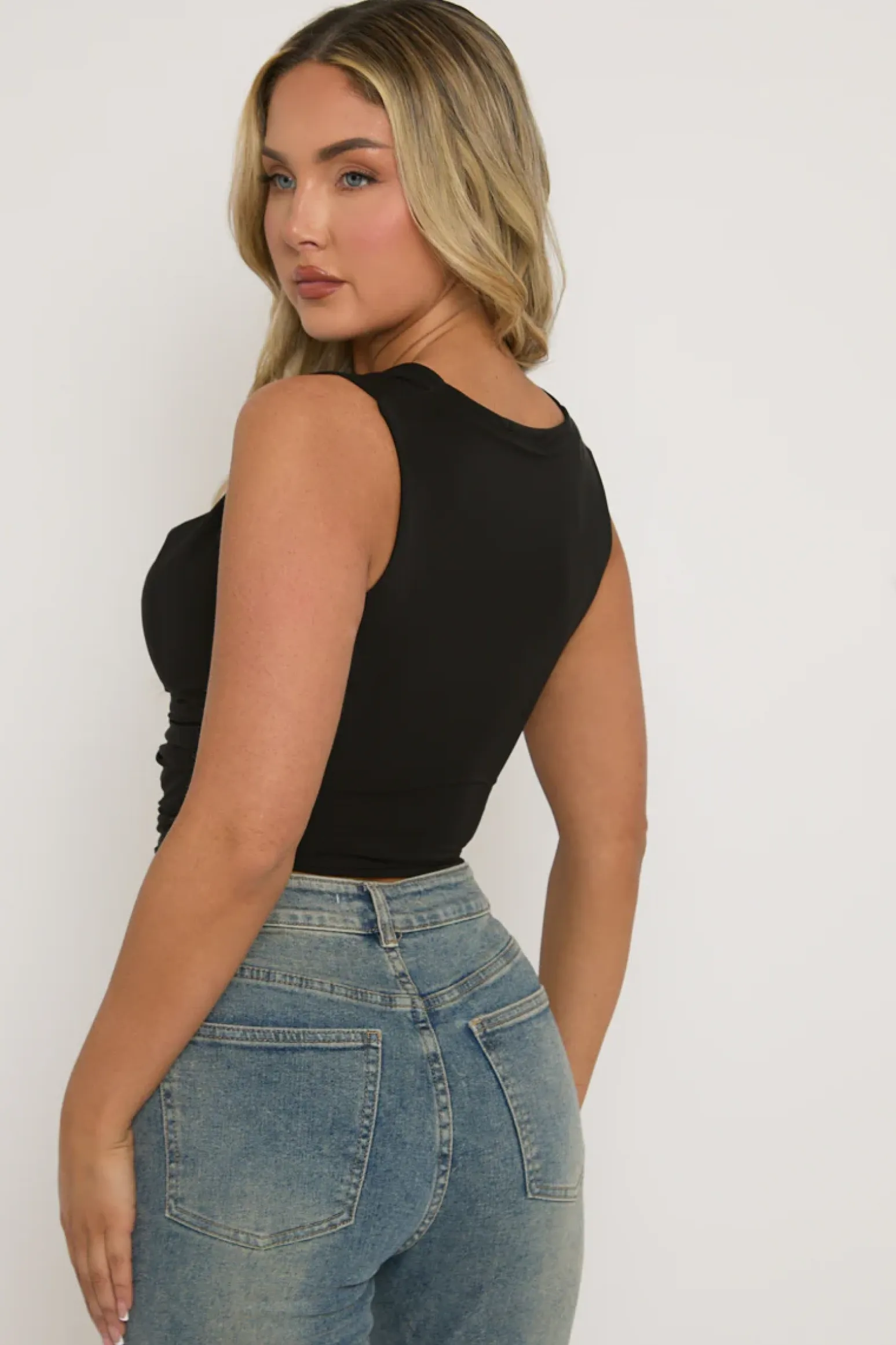 Rebellious Fashion Black Drape Front Cowl Top - Jaime
